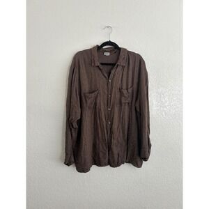 CP Shades  Brown Textured Rayon Button Up Shirt Size L Lagenlook Oversized